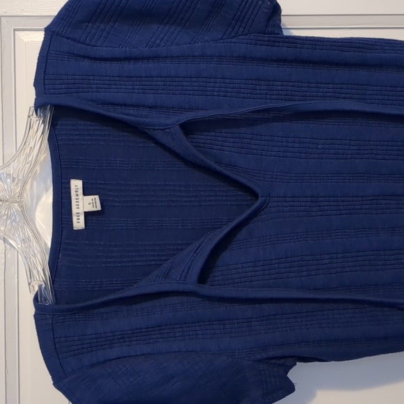 70s Style Deep Blue Notch Neck Tie Neck Top - Picture 2 of 3